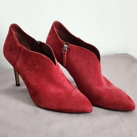 White House Black Market Shoes - White House Black Market Suede Ankle Boots Booties Pointed Toe Red 9.5M